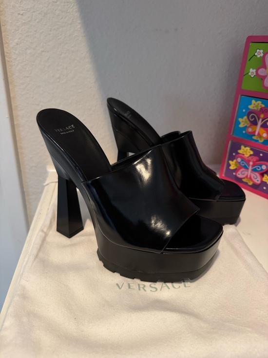 Versace Shoes - Versace Black Patent Platform Mule Sandals